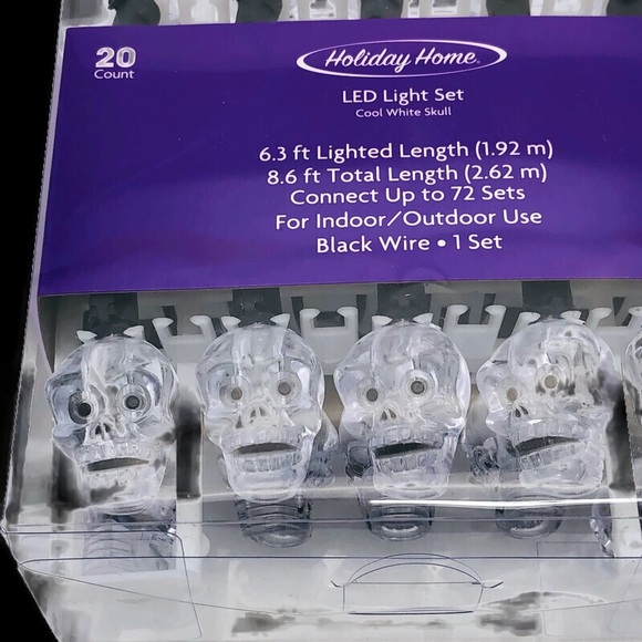 Skull 20 Count String Lights LED Halloween 8 Foot Black Wire New in Box … - Picture 11 of 11